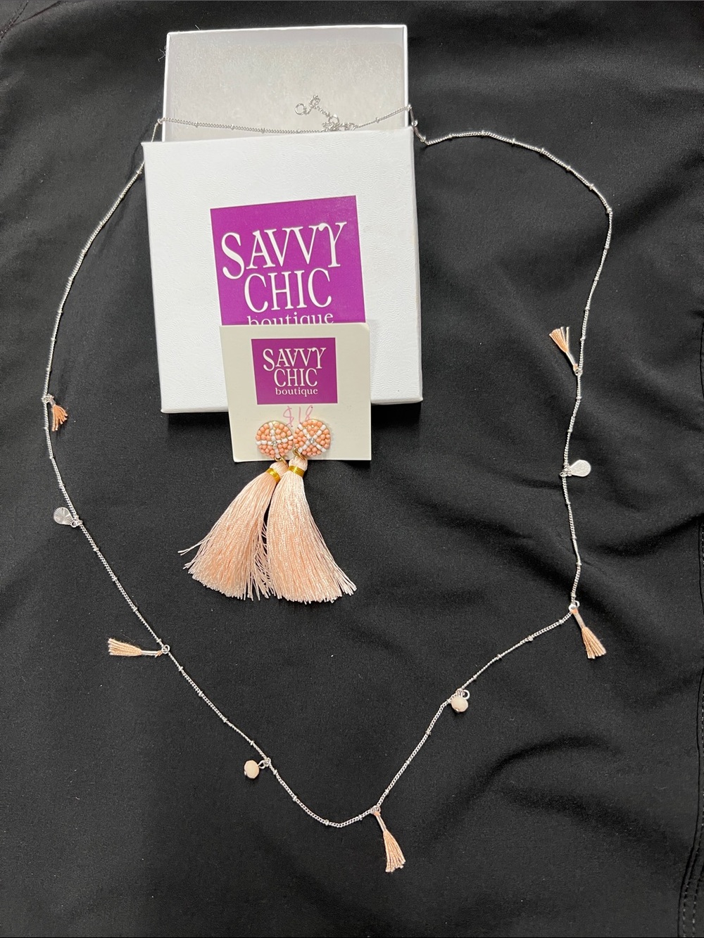 Peach Tassel Necklace and Earrings Set